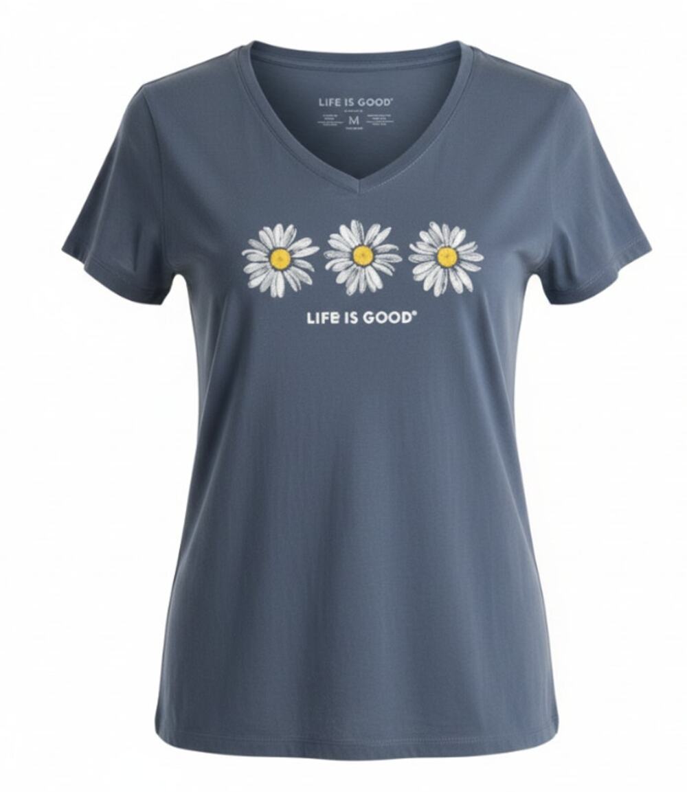 Life Is Good Blue Daisey 100% Cotton Short Sleeve Crusher Tee Womens Medium